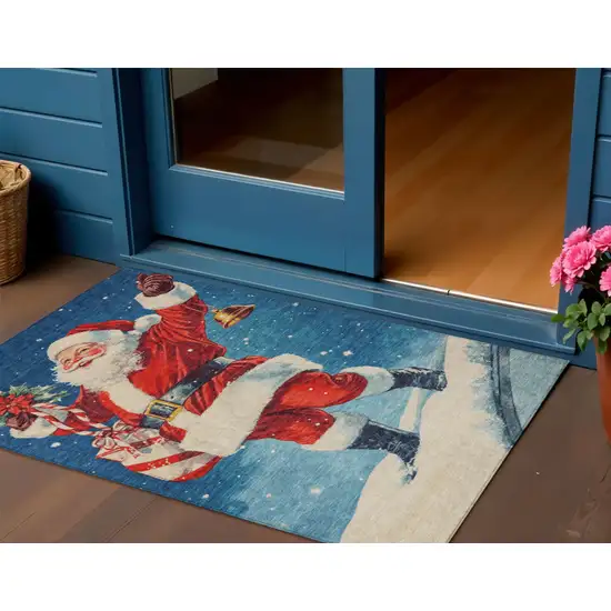 Blue Red White Green And Gold Floral Washable Indoor Outdoor Area Rug Photo 2