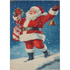 Photo of Blue Red White Green And Gold Floral Washable Indoor Outdoor Area Rug