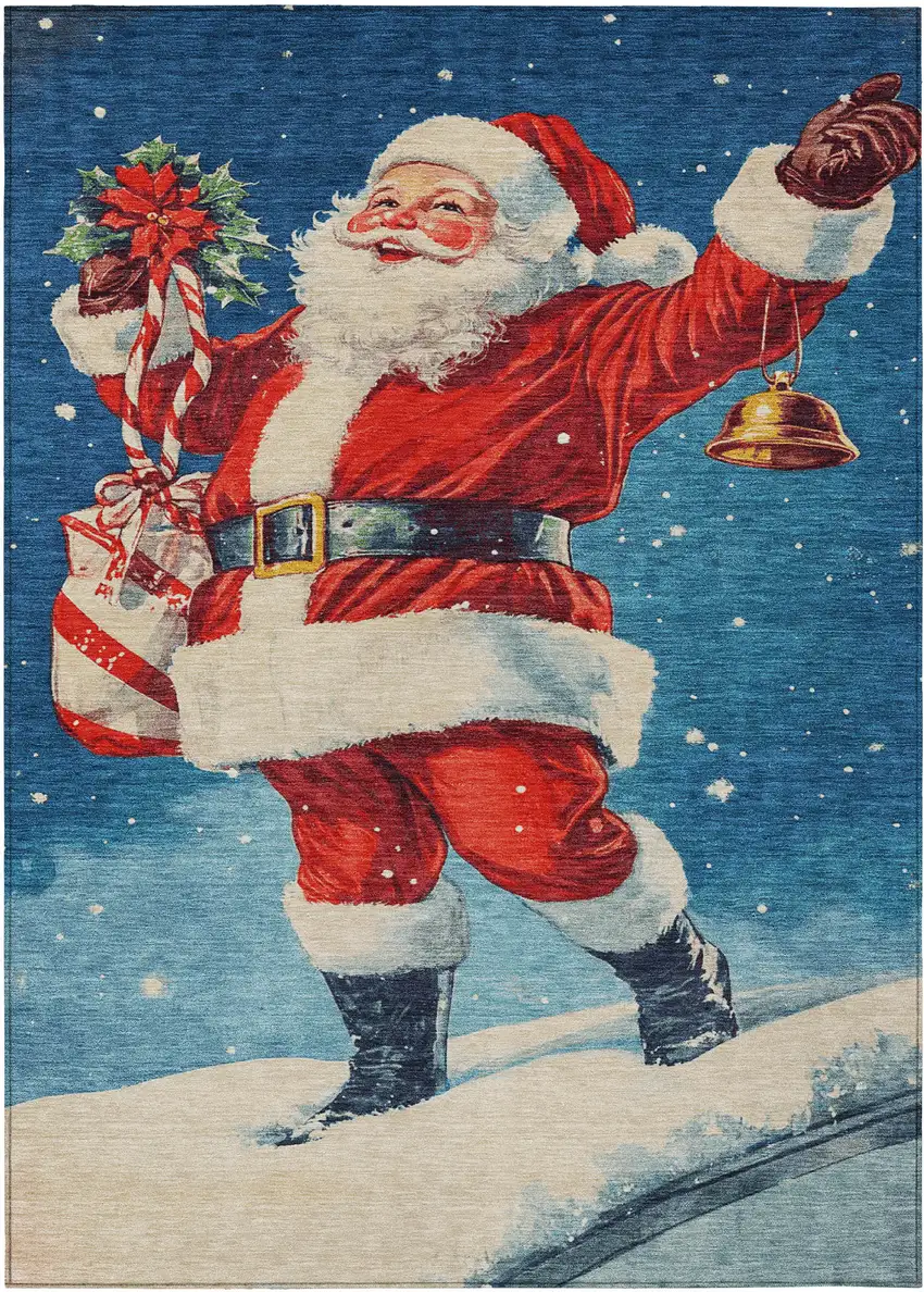 Blue Red White Green And Gold Floral Washable Indoor Outdoor Area Rug Photo 1