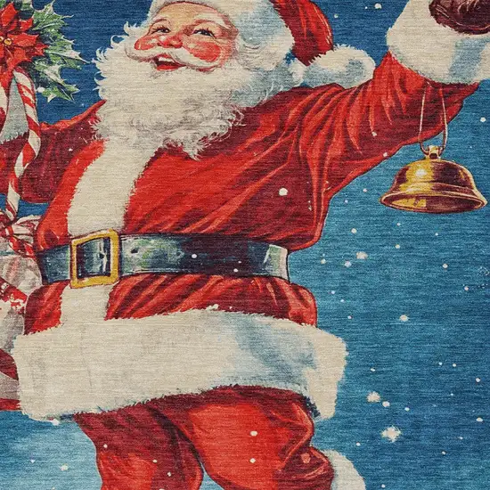 Blue Red White Green And Gold Santa Claus Washable Indoor Outdoor Area Rug Photo 8