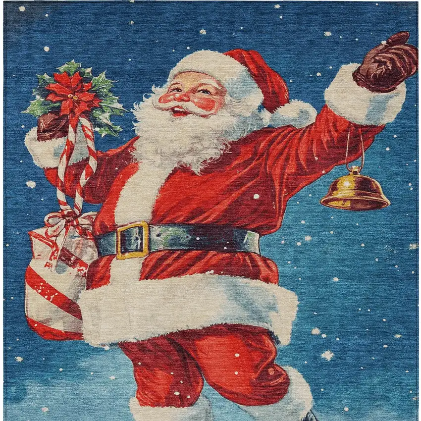 Blue Red White Green And Gold Floral Washable Indoor Outdoor Area Rug Photo 9