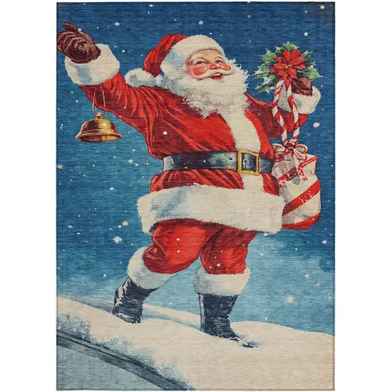 Blue Red White Green And Gold Floral Washable Indoor Outdoor Area Rug Photo 3