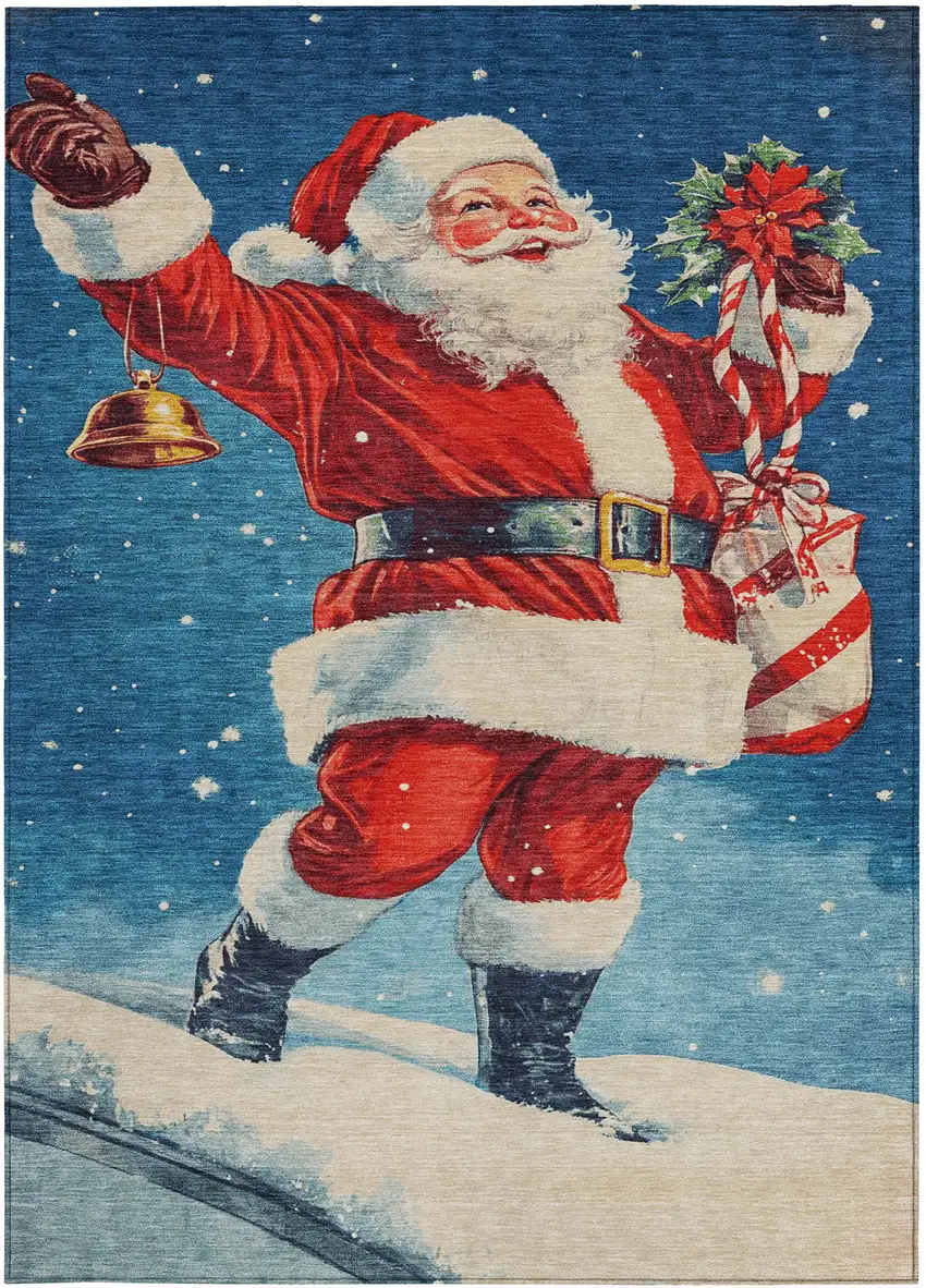 Blue Red White Green And Gold Floral Washable Indoor Outdoor Area Rug Photo 3