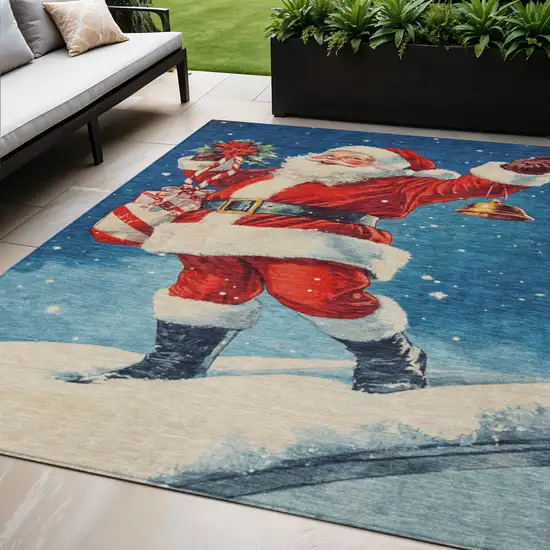 Blue Red White Green And Gold Floral Washable Indoor Outdoor Area Rug Photo 2