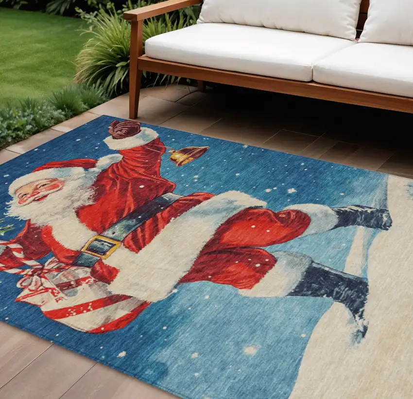 Blue Red White Green And Gold Floral Washable Indoor Outdoor Area Rug Photo 2