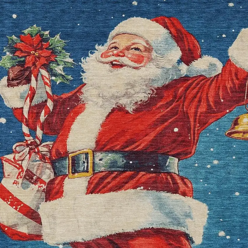 Blue Red White Green And Gold Floral Washable Indoor Outdoor Area Rug Photo 4