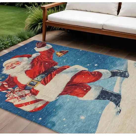 Blue Red White Green And Gold Floral Washable Indoor Outdoor Area Rug Photo 2