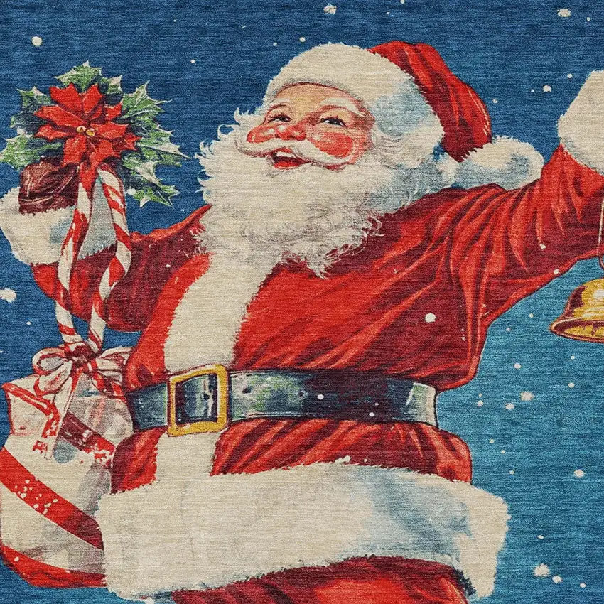 Blue Red White Green And Gold Santa Claus Washable Indoor Outdoor Area Rug Photo 7
