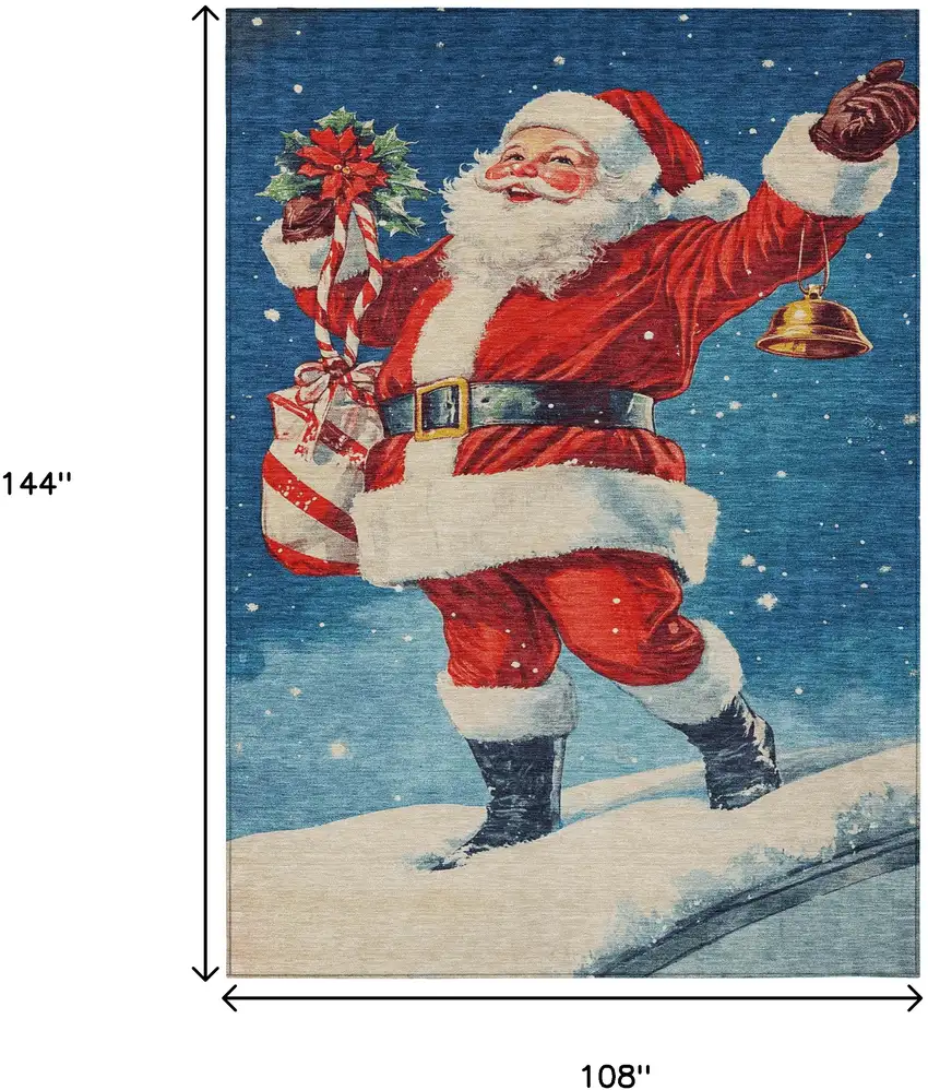 Blue Red White Green And Gold Santa Claus Washable Indoor Outdoor Area Rug Photo 9