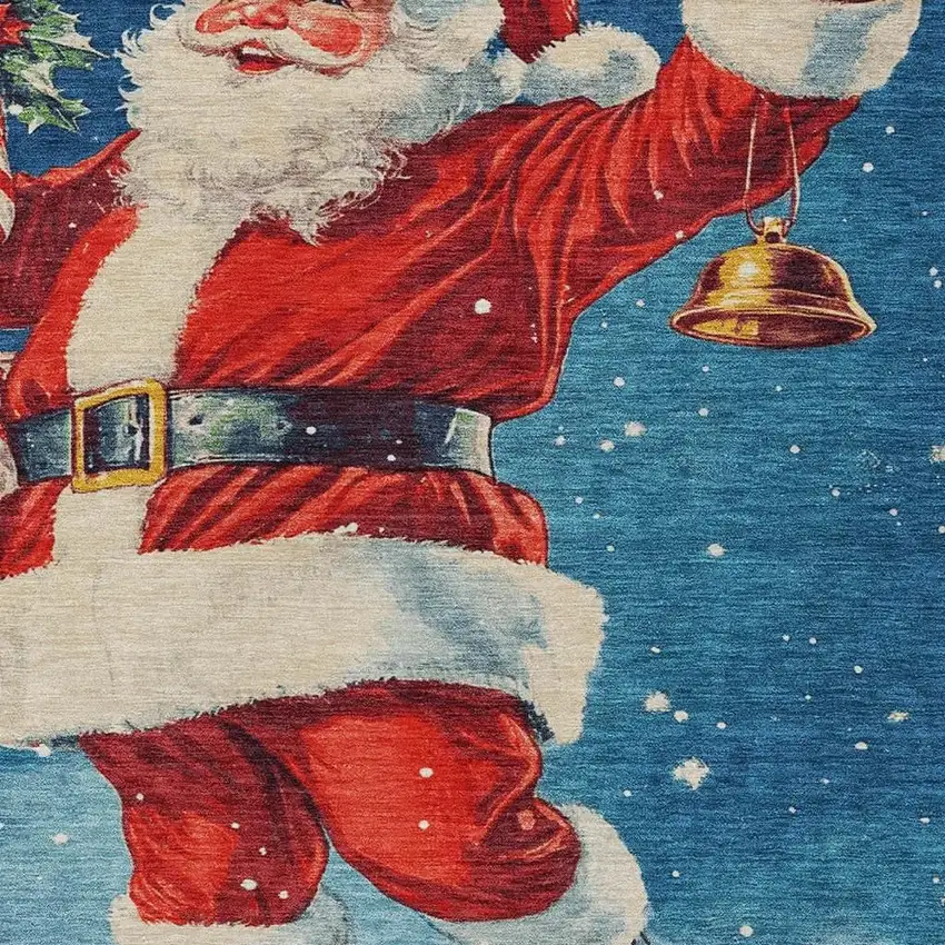 Blue Red White Green And Gold Floral Washable Indoor Outdoor Area Rug Photo 4