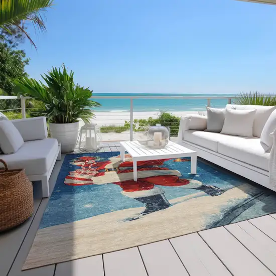 Blue Red White Green And Gold Floral Washable Indoor Outdoor Area Rug Photo 7