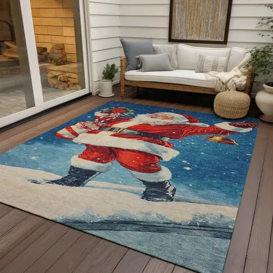 Blue Red White Green And Gold Floral Washable Indoor Outdoor Area Rug Photo 4
