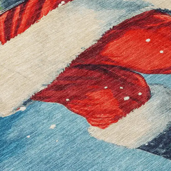 Blue Red White Green And Gold Floral Washable Indoor Outdoor Area Rug Photo 9