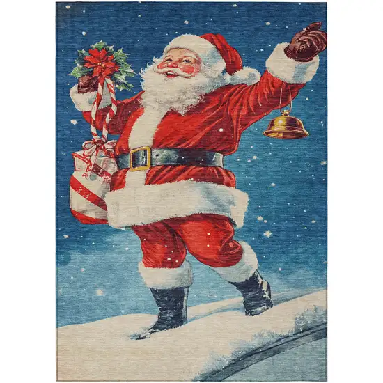 Blue Red White Green And Gold Floral Washable Indoor Outdoor Area Rug Photo 1