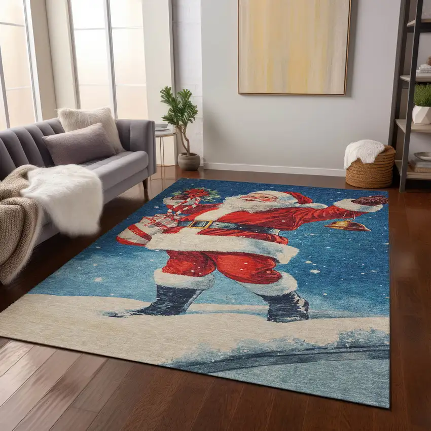 Blue Red White Green And Gold Floral Washable Indoor Outdoor Area Rug Photo 6