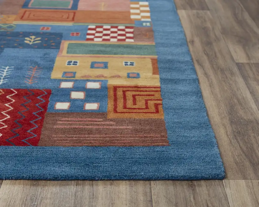 Blue Red Yellow Orange And Green Wool Patchwork Hand Tufted Area Rug Photo 2