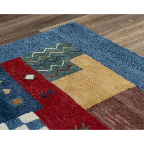 Blue Red Yellow Orange And Green Wool Patchwork Hand Tufted Area Rug Photo 4