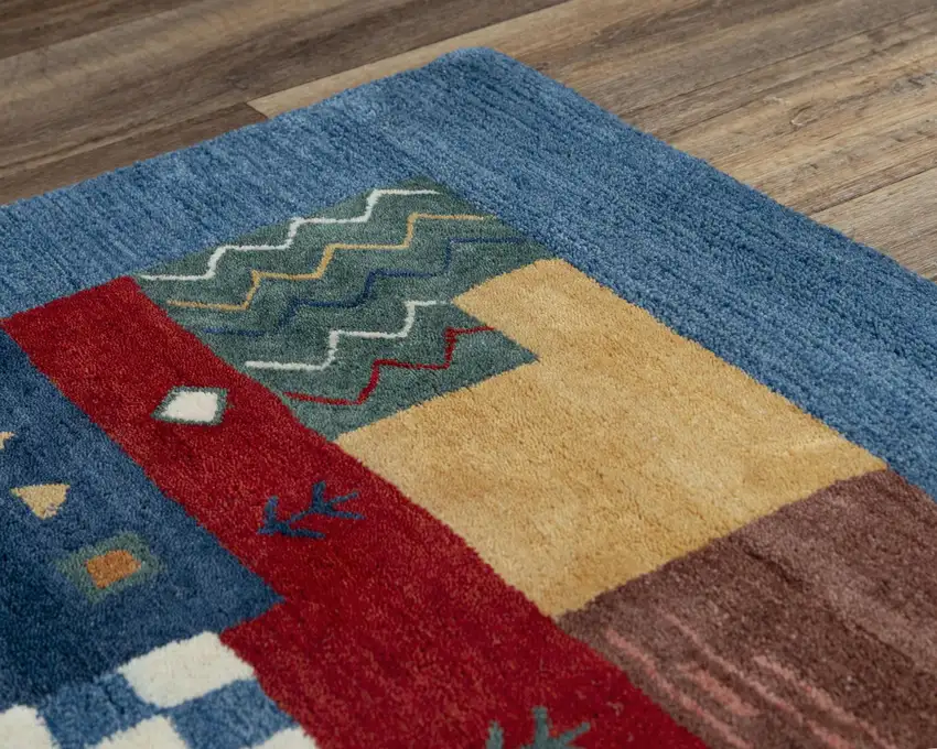 Blue Red Yellow Orange And Green Wool Patchwork Hand Tufted Area Rug Photo 4