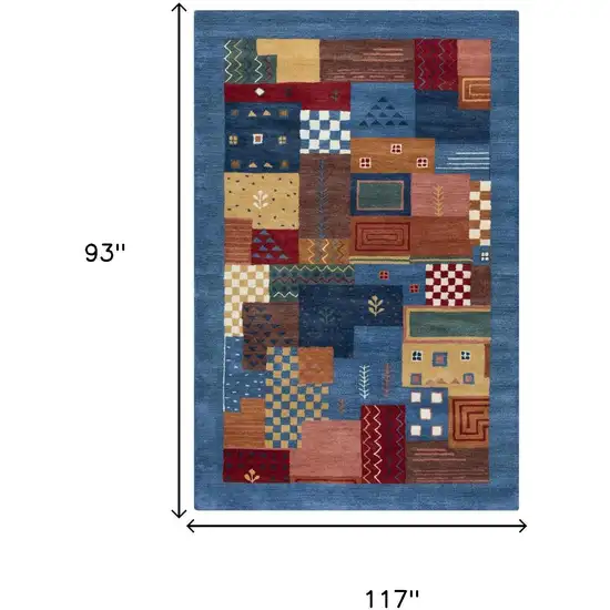 Blue Red Yellow Orange And Green Wool Patchwork Hand Tufted Area Rug Photo 5