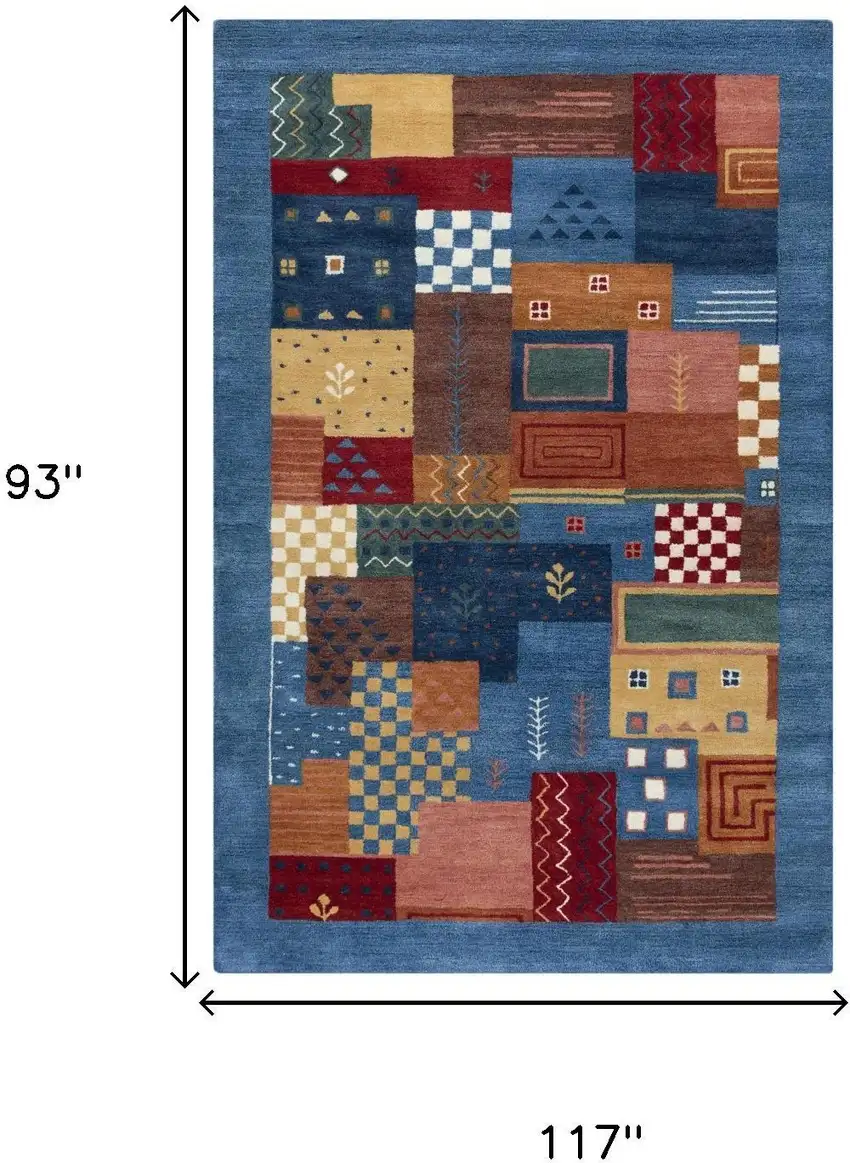 Blue Red Yellow Orange And Green Wool Patchwork Hand Tufted Area Rug Photo 5