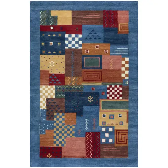 Blue Red Yellow Orange And Green Wool Patchwork Hand Tufted Area Rug Photo 1