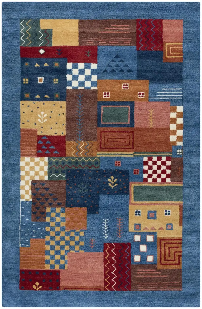 Blue Red Yellow Orange And Green Wool Patchwork Hand Tufted Area Rug Photo 1