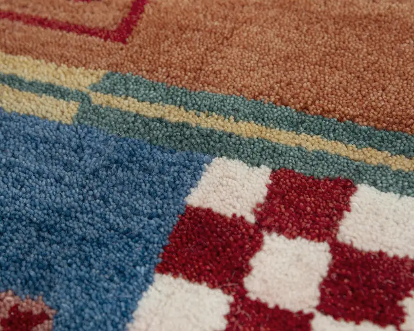 Blue Red Yellow Orange And Green Wool Patchwork Hand Tufted Area Rug Photo 3