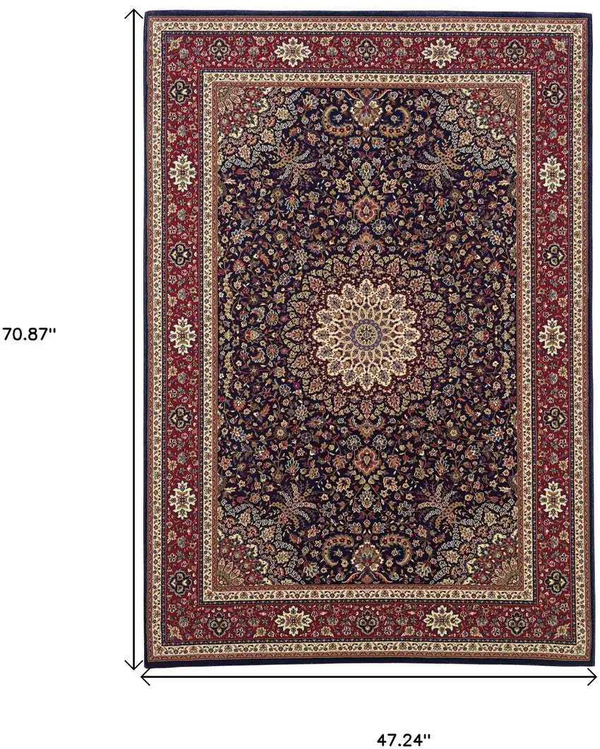 Blue Red and Ivory Oriental Area Rug Photo 3