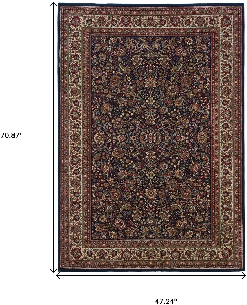 Blue Red and Ivory Oriental Area Rug Photo 3