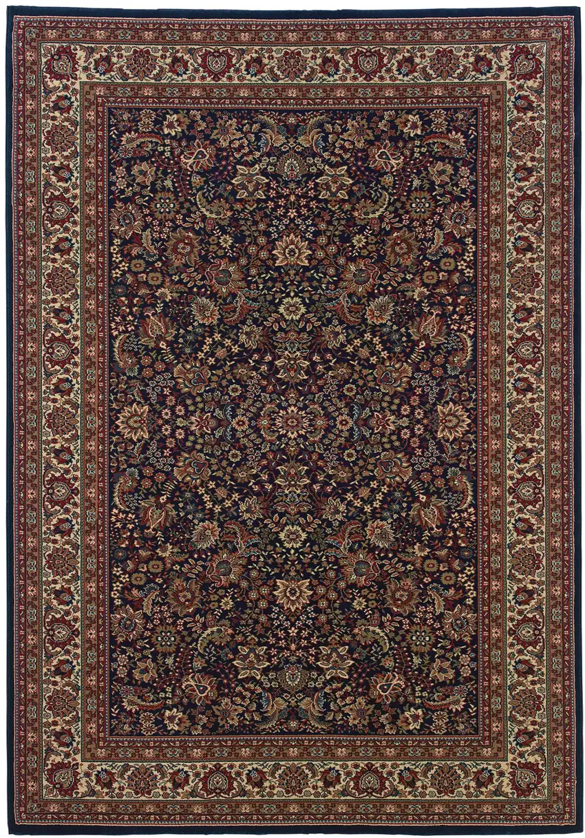 Blue Red and Ivory Oriental Area Rug Photo 2