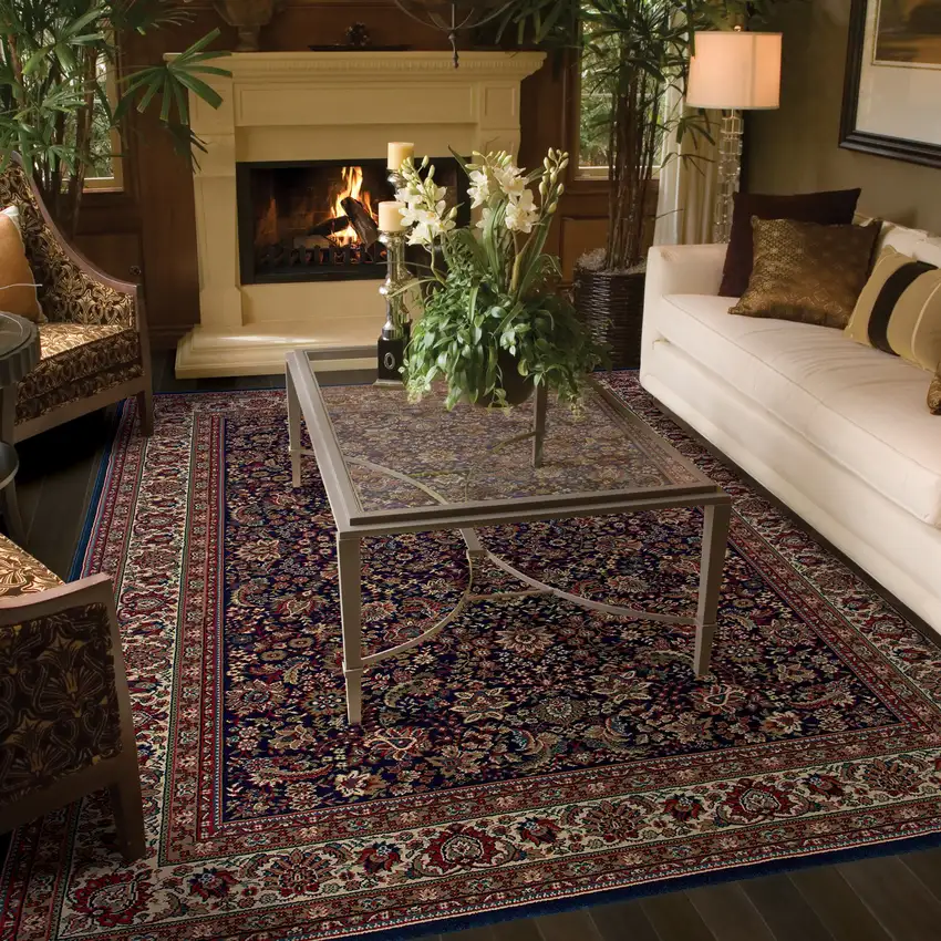 Blue Red and Ivory Oriental Area Rug Photo 9