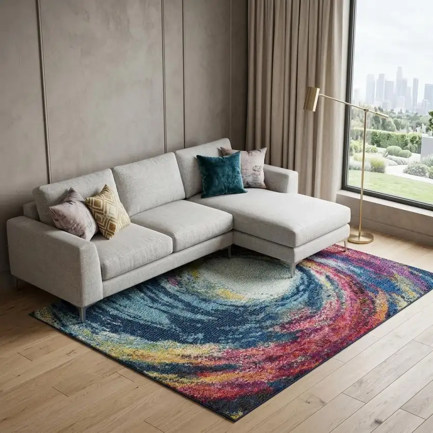 Blue Red and Orange Abstract Non Skid Area Rug Photo 1