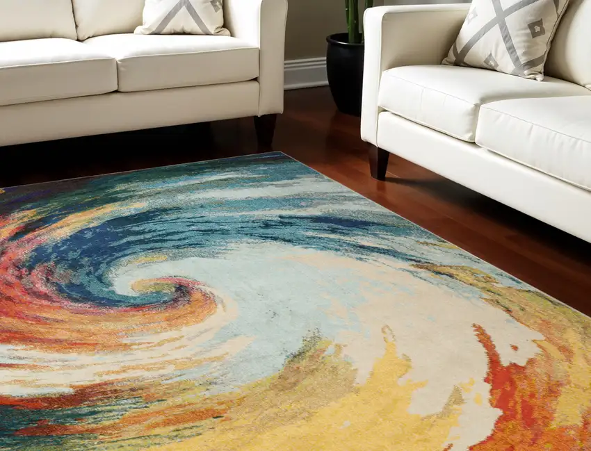 Blue Red and Orange Abstract Non Skid Area Rug Photo 1