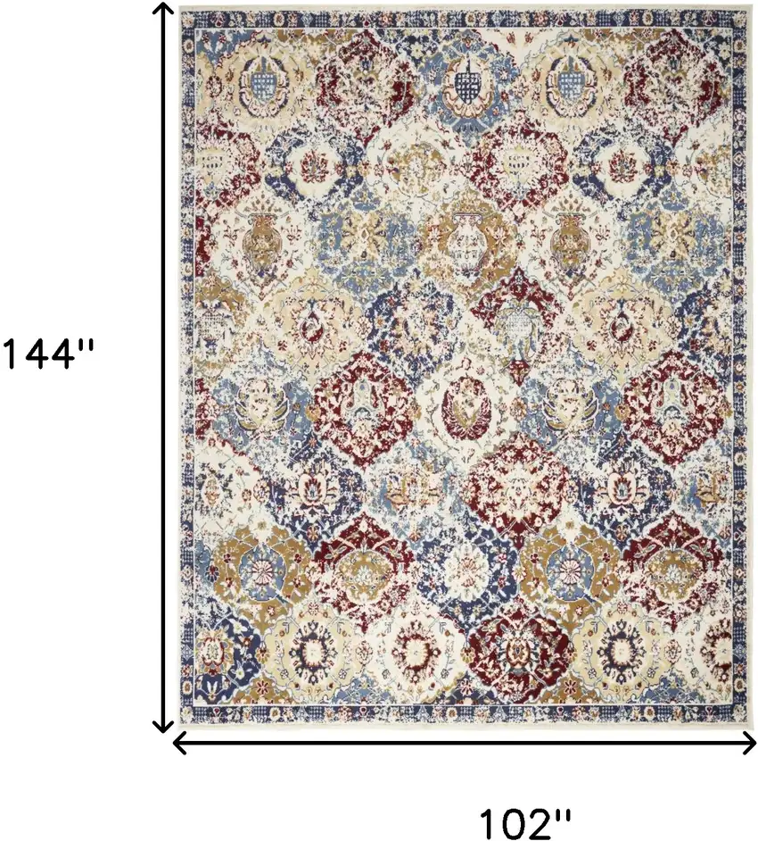 Blue Red and Orange Floral Distressed Non Skid Area Rug Photo 3