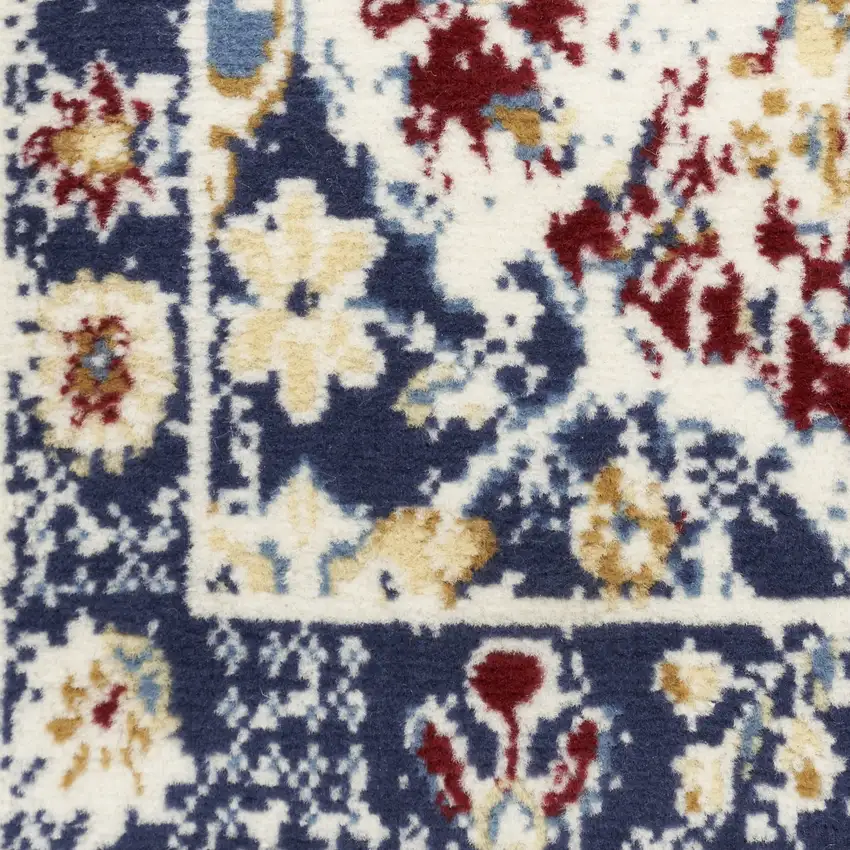 Blue Red and Orange Floral Distressed Non Skid Area Rug Photo 9