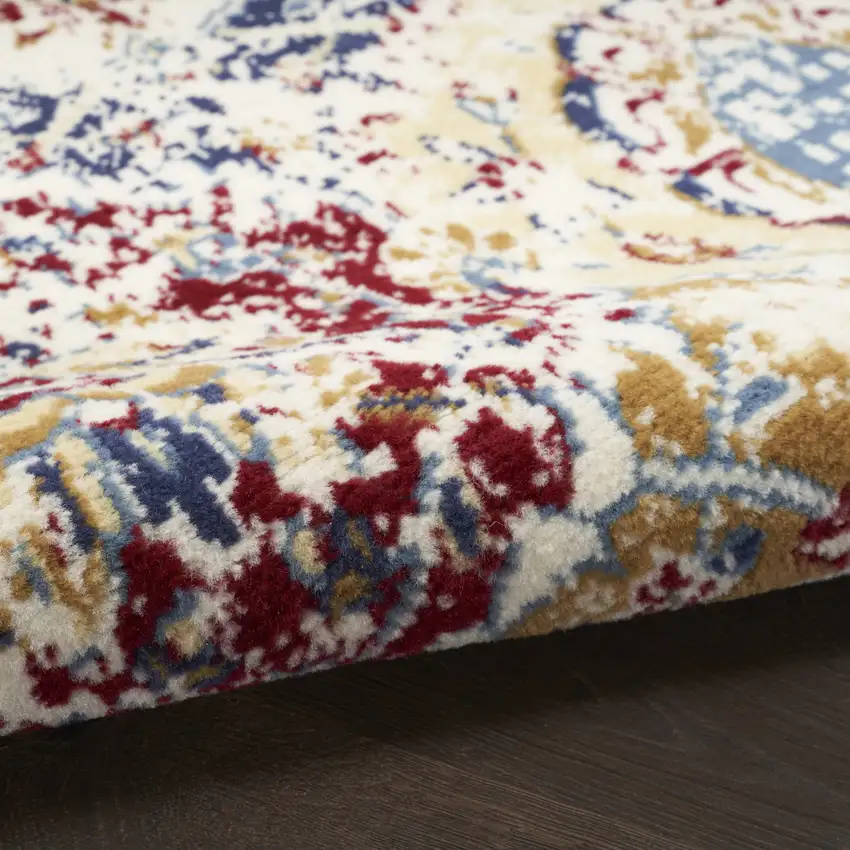 Blue Red and Orange Floral Distressed Non Skid Area Rug Photo 5