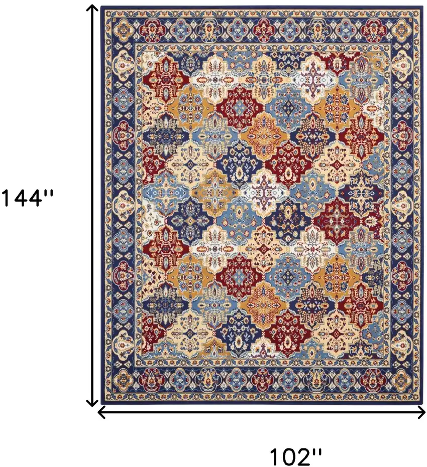 Blue Red and Orange Floral Distressed Non Skid Area Rug Photo 3
