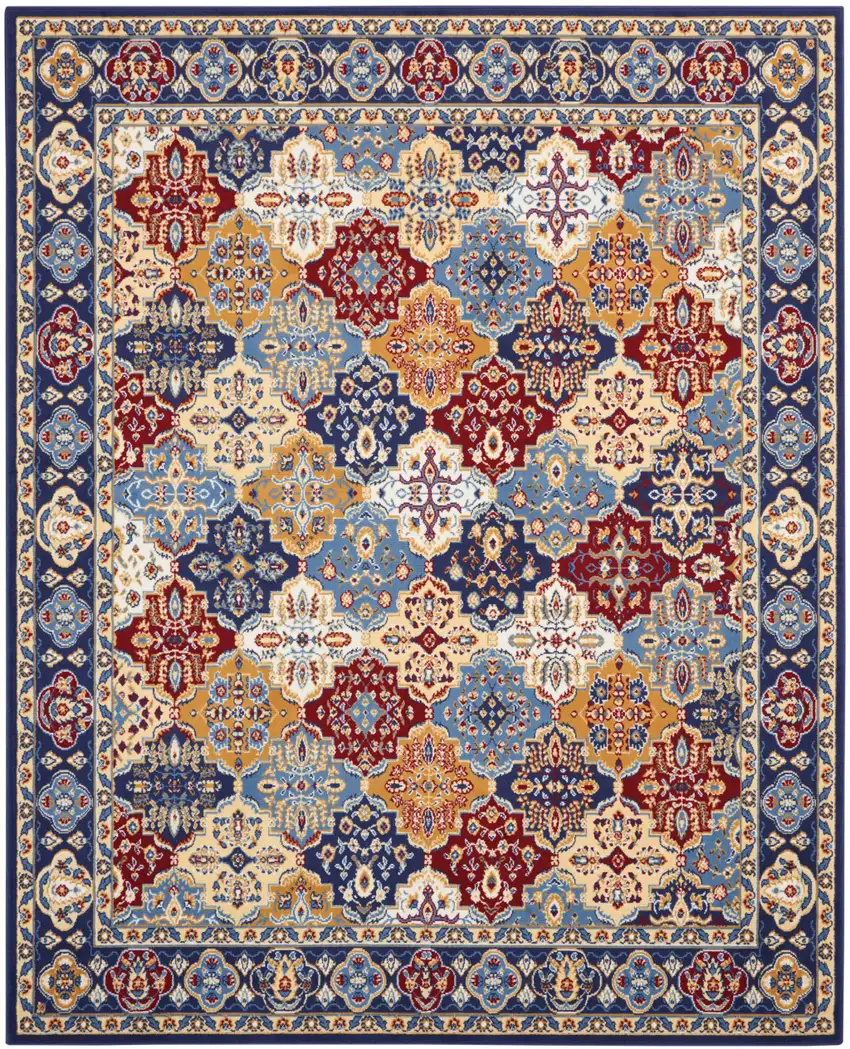 Blue Red and Orange Floral Distressed Non Skid Area Rug Photo 2