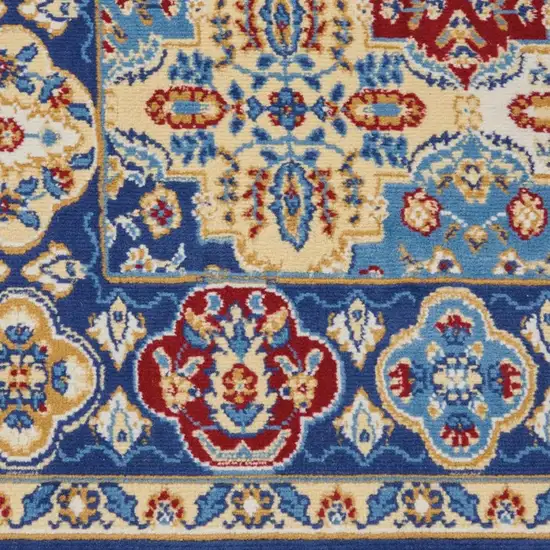Blue Red and Orange Floral Distressed Non Skid Area Rug Photo 1