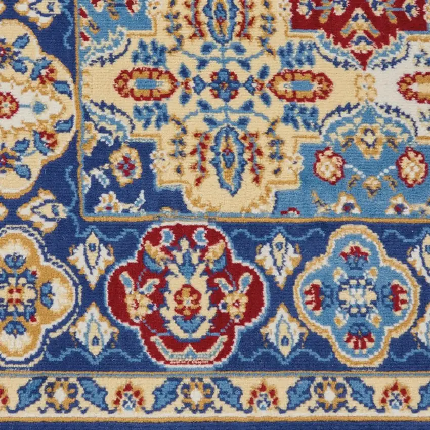 Blue Red and Orange Floral Distressed Non Skid Area Rug Photo 1
