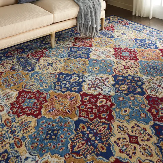 Blue Red and Orange Floral Distressed Non Skid Area Rug Photo 4