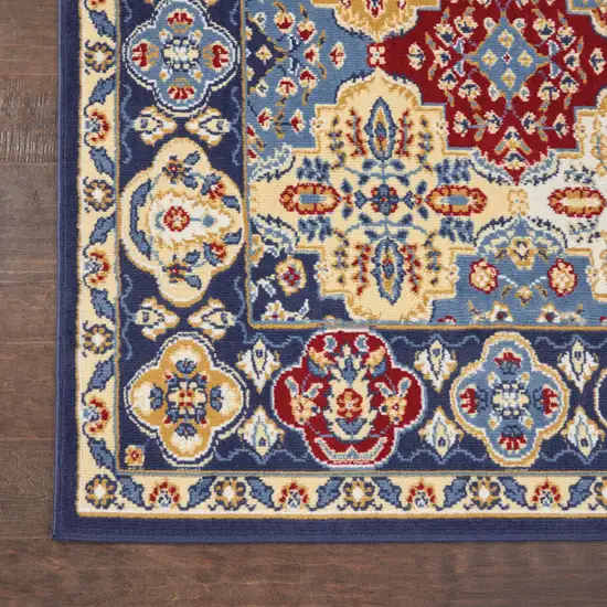 Blue Red and Orange Floral Distressed Non Skid Area Rug Photo 9