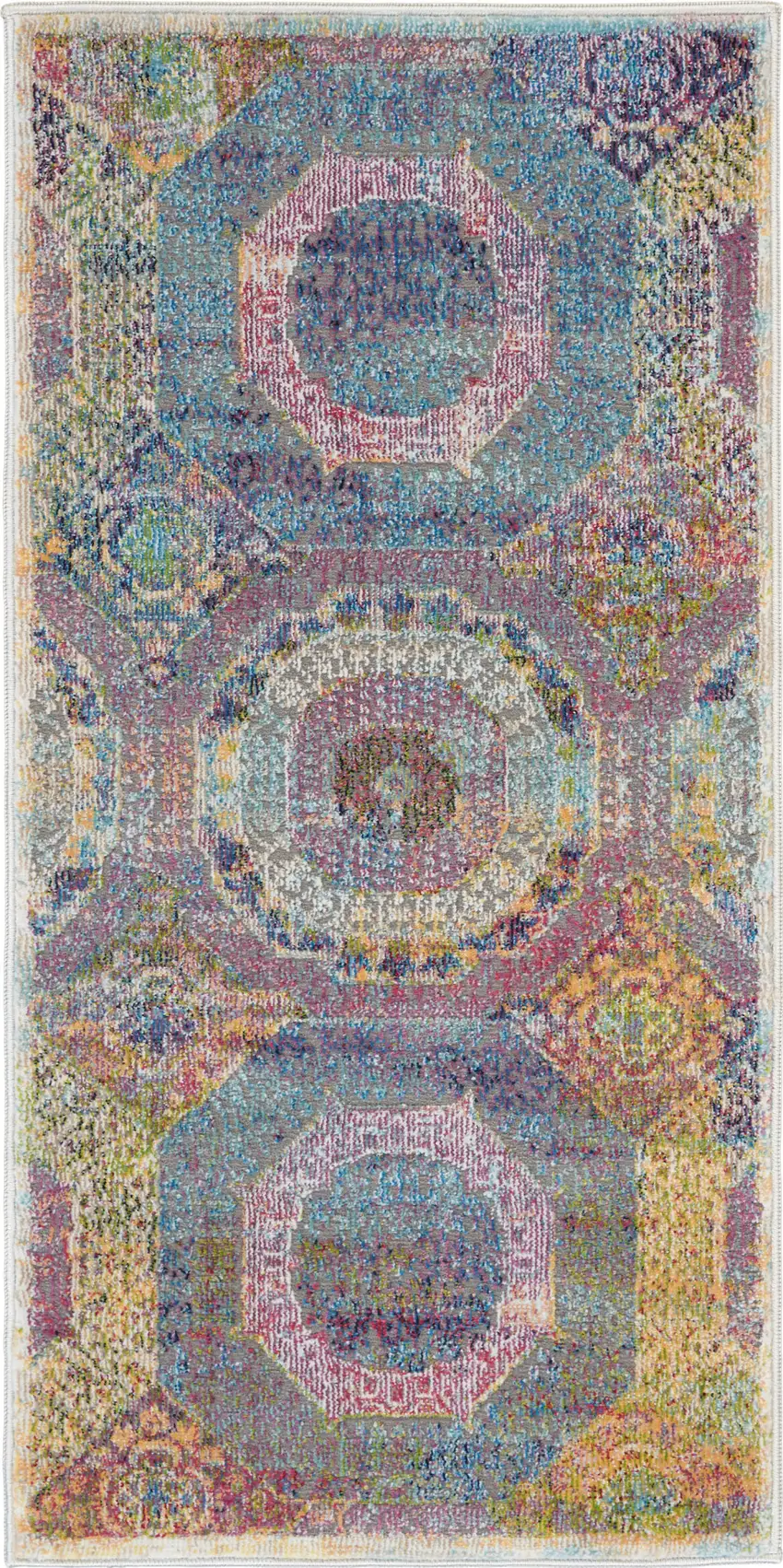 Blue Red and Orange Geometric Distressed Non Skid Area Rug Photo 2