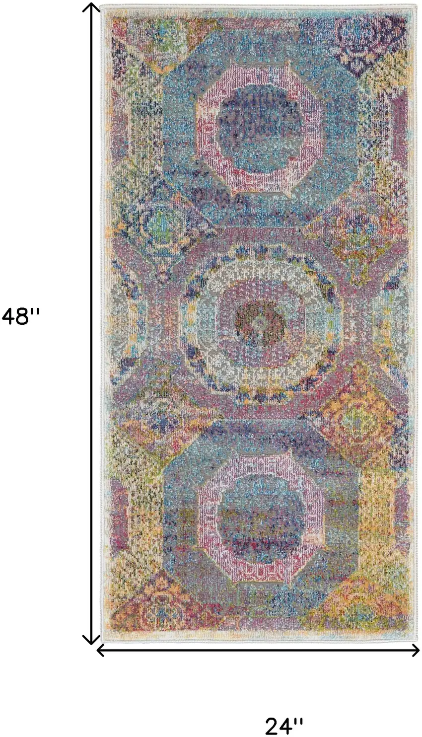 Blue Red and Orange Geometric Distressed Non Skid Area Rug Photo 3