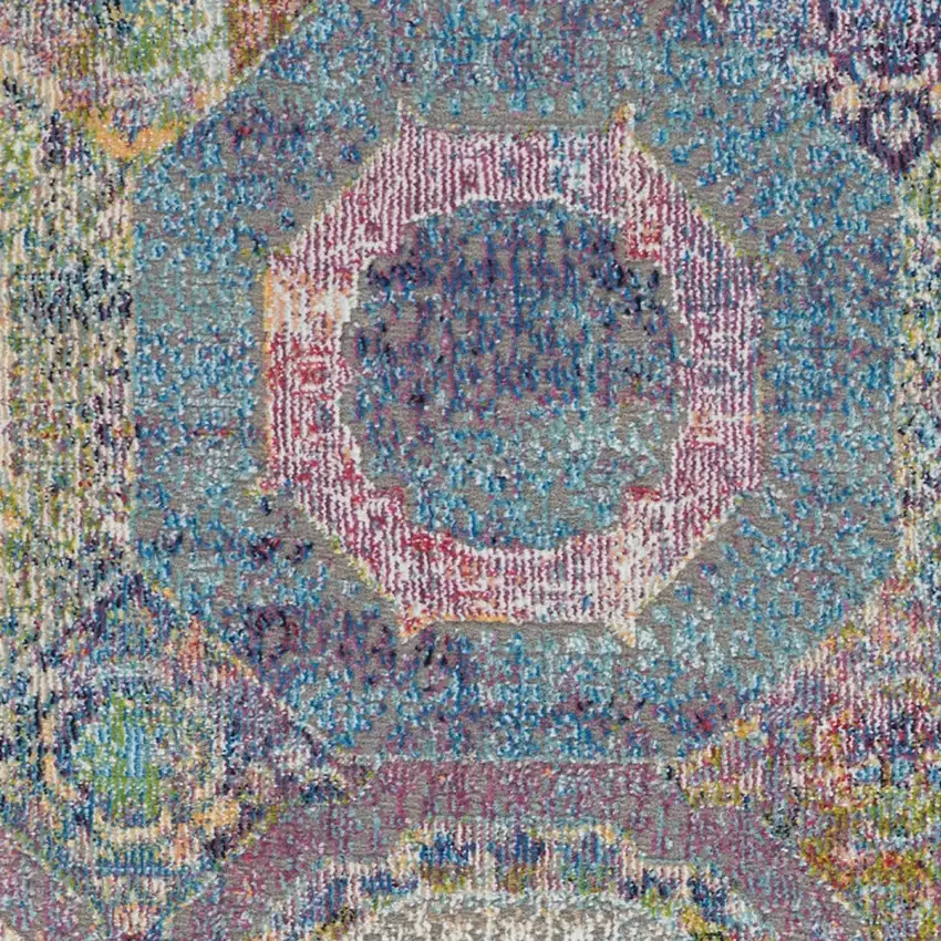 Blue Red and Orange Geometric Distressed Non Skid Area Rug Photo 8