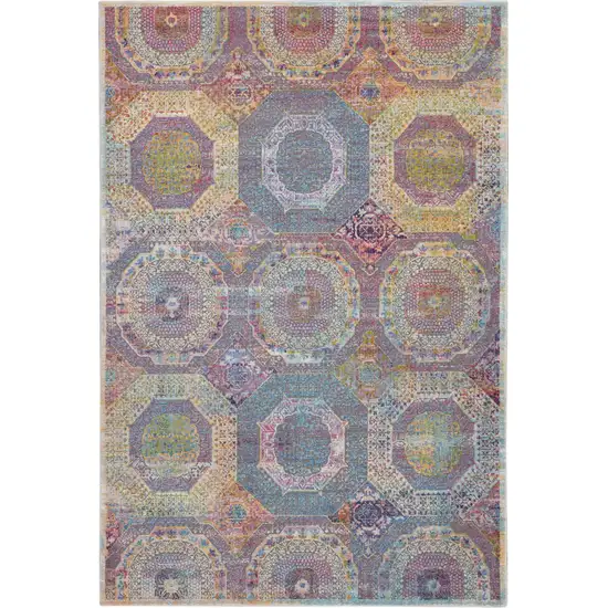 Blue Red and Orange Geometric Distressed Non Skid Area Rug Photo 1