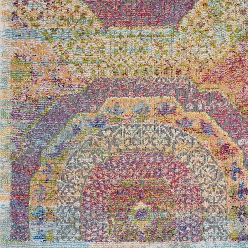 Blue Red and Orange Geometric Distressed Non Skid Area Rug Photo 5