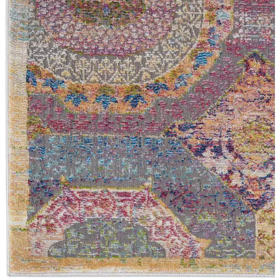 Blue Red and Orange Geometric Distressed Non Skid Area Rug Photo 2