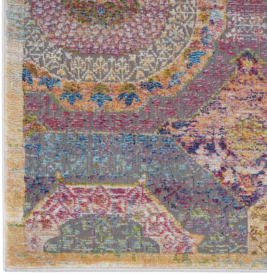 Blue Red and Orange Geometric Distressed Non Skid Area Rug Photo 2