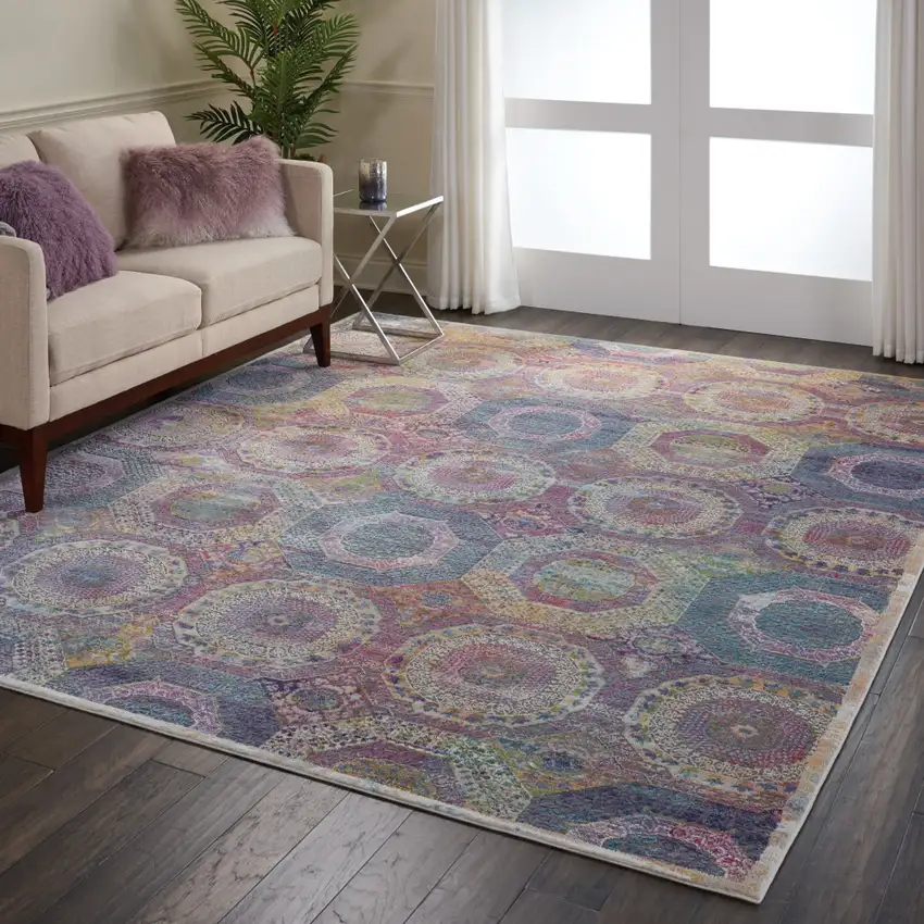 Blue Red and Orange Geometric Distressed Non Skid Area Rug Photo 5